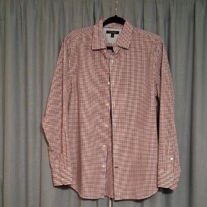 Banana Republic Men's Red and White Checkered Shirt Med Slim Fit